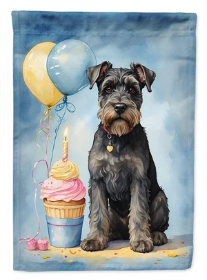Schnauzer Happy Birthday House Flag Large Porch Sleeve Pole Decorative Outside Yard Banner Artwork Wall Hanging, Polyester, Hous