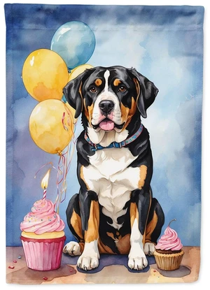 Greater Swiss Mountain Dog Happy Birthday Garden Flag Mailbox Flag Decorative Yard Flag Banner Outside Patio Artwork Yard Flower