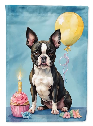 Boston Terrier Happy Birthday House Flag Large Porch Sleeve Pole Decorative Outside Yard Banner Artwork Wall Hanging, Polyester,