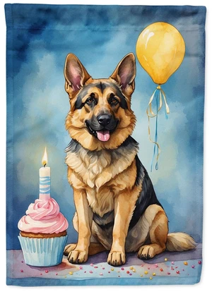 German Shepherd Happy Birthday Garden Flag Mailbox Flag Decorative Yard Flag Banner Outside Patio Artwork Yard Flower Beds, Gard