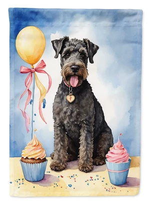 Kerry Blue Terrier Happy Birthday House Flag Large Porch Sleeve Pole Decorative Outside Yard Banner Artwork Wall Hanging, Polyes