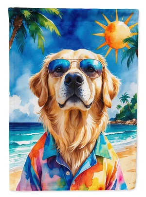 Golden Retriever Summer Beach Time House Flag Large Porch Sleeve Pole Decorative Outside Yard Banner Artwork Wall Hanging, Polye Golden Retriever Summer Beach Time House Flag Large Porch Sleeve Pole Decorative Outside Yard Banner Artwork Wall Hanging, Polye