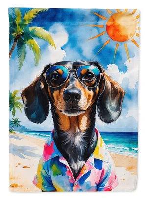 Dachshund Summer Beach Time House Flag Large Porch Sleeve Pole Decorative Outside Yard Banner Artwork Wall Hanging, Polyester, H