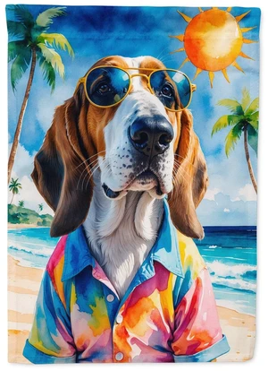 Basset Hound Summer Beach Time Garden Flag Mailbox Decorative Yard Banner Outside Patio Artwork for Flower Beds, Garden Size, Mu