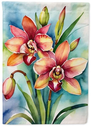 Cymbidium Orchids House Flag Large Porch Sleeve Pole Decorative Outside Yard Banner Artwork Wall Hanging, Polyester, House Size,