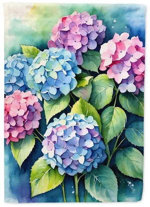 Hydrangeas House Flag Large Porch Sleeve Pole Decorative Outside Yard Banner Artwork Wall Hanging, Polyester, House Size, Multic