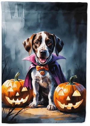 German Shorthaired Pointer Puppy Halloween House Flag Large Porch Sleeve Pole Decorative Outside Yard Banner Artwork Wall Hangin