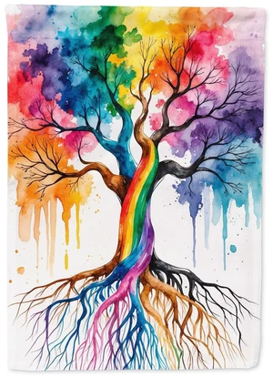 Rooted in Gay Pride House Flag Large Porch Sleeve Pole Decorative Outside Yard Banner Artwork Wall Hanging, Polyester, House Siz