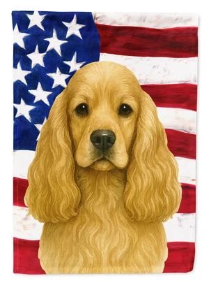Buff Cocker Spaniel American Flag House Flag Large Porch Sleeve Pole Decorative Outside Yard Banner Artwork Wall Hanging, Polyes Buff Cocker Spaniel American Flag House Flag Large Porch Sleeve Pole Decorative Outside Yard Banner Artwork Wall Hanging, Polyes