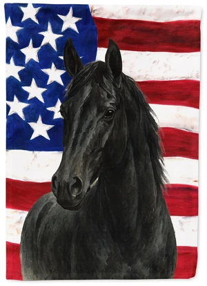 Black Thoroughbred Horse American House Flag Large Porch Sleeve Pole Decorative Outside Yard Banner Artwork Wall Hanging, Polyes Black Thoroughbred Horse American House Flag Large Porch Sleeve Pole Decorative Outside Yard Banner Artwork Wall Hanging, Polyes