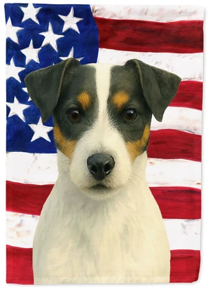 White and Black Jack Russell Terrier American Flag House Flag Large Porch Sleeve Pole Decorative Outside Yard Banner Artwork Wal
