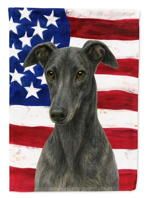 Blue Greyhound American Flag House Flag Large Porch Sleeve Pole Decorative Outside Yard Banner Artwork Wall Hanging, Polyester,