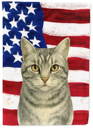 Silver Classic Tabby Cat American House Flag Large Porch Sleeve Pole Decorative Outside Yard Banner Artwork Wall Hanging, Polyes Silver Classic Tabby Cat American House Flag Large Porch Sleeve Pole Decorative Outside Yard Banner Artwork Wall Hanging, Polyes