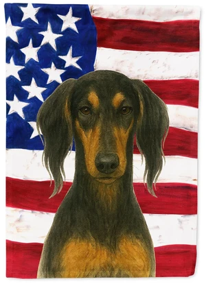 Black and Tan Saluki American Flag House Flag Large Porch Sleeve Pole Decorative Outside Yard Banner Artwork Wall Hanging, Polye