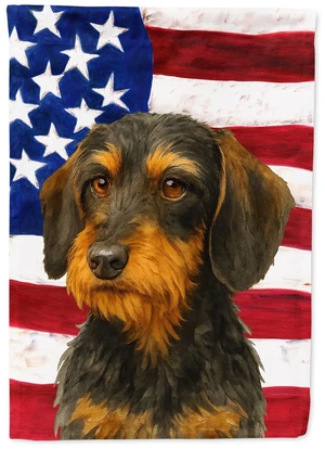 Wirehaired Black and Tan Dachshund American Flag House Flag Large Porch Sleeve Pole Decorative Outside Yard Banner Artwork Wall Wirehaired Black and Tan Dachshund American Flag House Flag Large Porch Sleeve Pole Decorative Outside Yard Banner Artwork Wall
