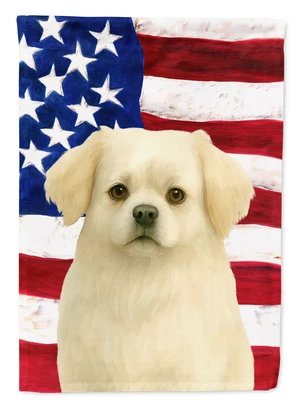 White Tibetan Spaniel American Flag House Flag Large Porch Sleeve Pole Decorative Outside Yard Banner Artwork Wall Hanging, Poly White Tibetan Spaniel American Flag House Flag Large Porch Sleeve Pole Decorative Outside Yard Banner Artwork Wall Hanging, Poly