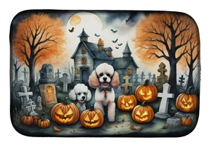 Poodle Spooky Halloween Dish Drying Mat Absorbent Dish Drying Mat Pad for Kitchen Counter Dish Drainer Mat for Countertop, 14 x