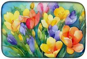 Freesias in Watercolor Dish Drying Mat Absorbent Dish Drying Mat Pad for Kitchen Counter Dish Drainer Mat for Countertop, 14 x 2 Freesias in Watercolor Dish Drying Mat Absorbent Dish Drying Mat Pad for Kitchen Counter Dish Drainer Mat for Countertop, 14 x 2