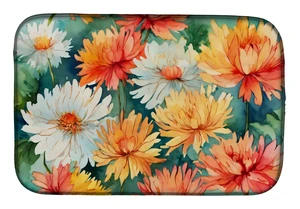 Chrysanthemums in Watercolor Dish Drying Mat Absorbent Dish Drying Mat Pad for Kitchen Counter Dish Drainer Mat for Countertop, Chrysanthemums in Watercolor Dish Drying Mat Absorbent Dish Drying Mat Pad for Kitchen Counter Dish Drainer Mat for Countertop,