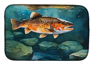 Brown Trout Dish Drying Mat Absorbent Dish Drying Mat Pad for Kitchen Counter Dish Drainer Mat for Countertop, 14 x 21", Multico