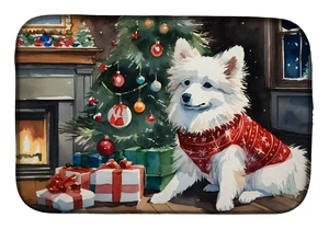 American Eskimo Cozy Christmas Dish Drying Mat Absorbent Dish Drying Mat Pad for Kitchen Counter Dish Drainer Mat for Countertop