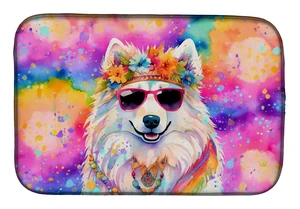 Samoyed Hippie Dawg Dish Drying Mat Absorbent Dish Drying Mat Pad for Kitchen Counter Dish Drainer Mat for Countertop, 14 x 21",