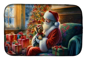 Yorkshire Terrier Yorkie and Santa Claus Dish Drying Mat Absorbent Dish Drying Mat Pad for Kitchen Counter Dish Drainer Mat for Yorkshire Terrier Yorkie and Santa Claus Dish Drying Mat Absorbent Dish Drying Mat Pad for Kitchen Counter Dish Drainer Mat for