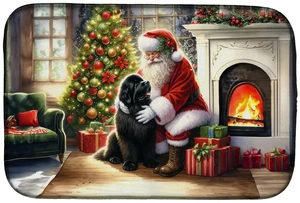 Newfoundland and Santa Claus Dish Drying Mat Absorbent Dish Drying Mat Pad for Kitchen Counter Dish Drainer Mat for Countertop, Newfoundland and Santa Claus Dish Drying Mat Absorbent Dish Drying Mat Pad for Kitchen Counter Dish Drainer Mat for Countertop,