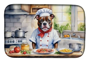 Staffordshire Bull Terrier The Chef Dish Drying Mat Absorbent Dish Drying Mat Pad for Kitchen Counter Dish Drainer Mat for Count Staffordshire Bull Terrier The Chef Dish Drying Mat Absorbent Dish Drying Mat Pad for Kitchen Counter Dish Drainer Mat for Count