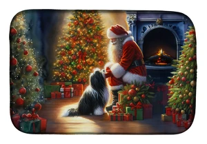 Tibetan Terrier and Santa Claus Dish Drying Mat Absorbent Dish Drying Mat Pad for Kitchen Counter Dish Drainer Mat for Counterto Tibetan Terrier and Santa Claus Dish Drying Mat Absorbent Dish Drying Mat Pad for Kitchen Counter Dish Drainer Mat for Counterto