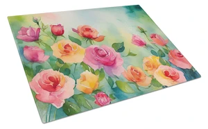 NEW Roses in Watercolor Glass Cutting Board Decorative Tempered Glass Kitchen Cutting and Serving Board Large Size Chopping Boar NEW Roses in Watercolor Glass Cutting Board Decorative Tempered Glass Kitchen Cutting and Serving Board Large Size Chopping Boar
