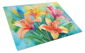 Lilies in Watercolor Glass Cutting Board Decorative Tempered Glass Kitchen Cutting and Serving Board Large Size Chopping Board Lilies in Watercolor Glass Cutting Board Decorative Tempered Glass Kitchen Cutting and Serving Board Large Size Chopping Board