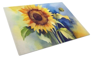 NEW Sunflowers in Watercolor Glass Cutting Board Decorative Tempered Glass Kitchen Cutting and Serving Board Large Size Chopping NEW Sunflowers in Watercolor Glass Cutting Board Decorative Tempered Glass Kitchen Cutting and Serving Board Large Size Chopping