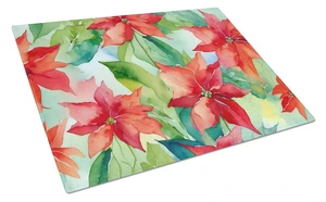 Poinsettias in Watercolor Glass Cutting Board Decorative Tempered Glass Kitchen Cutting and Serving Board Large Size Chopping Bo