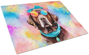 NEW Chocolate Labrador Hippie Dawg Glass Cutting Board Decorative Tempered Glass Kitchen Cutting and Serving Board Large Size Ch