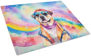 NEW Pug Hippie Dawg Glass Cutting Board Decorative Tempered Glass Kitchen Cutting and Serving Board Large Size Chopping Board