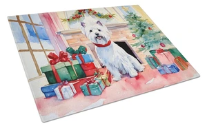 NEW Westie Cozy Christmas Glass Cutting Board Decorative Tempered Glass Kitchen Cutting and Serving Board Large Size Chopping Bo