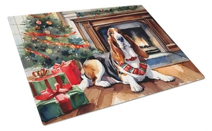 NEW Basset Hound Cozy Christmas Glass Cutting Board Decorative Tempered Glass Kitchen Cutting and Serving Board Large Size Chopp