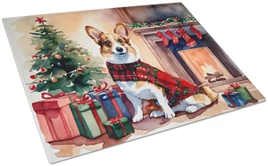Corgi Cozy Christmas Glass Cutting Board Decorative Tempered Glass Kitchen Cutting and Serving Board Large Size Chopping Board