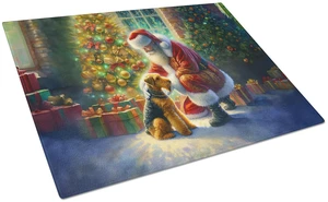 NEW Airedale Terrier and Santa Claus Glass Cutting Board Decorative Tempered Glass Kitchen Cutting and Serving Board Large Size