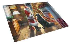 NEW Belgian Sheepdog and Santa Claus Glass Cutting Board Decorative Tempered Glass Kitchen Cutting and Serving Board Large Size