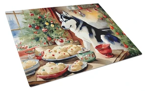 Siberian Husky Christmas Cookies Glass Cutting Board Decorative Tempered Glass Kitchen Cutting and Serving Board Large Size Chop