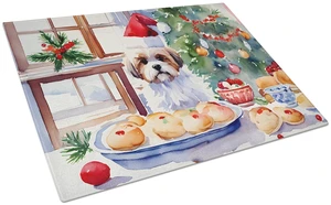 Lhasa Apso Christmas Cookies Glass Cutting Board Decorative Tempered Glass Kitchen Cutting and Serving Board Large Size Chopping
