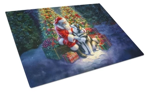 Alaskan Malamute and Santa Claus Glass Cutting Board Decorative Tempered Glass Kitchen Cutting and Serving Board Large Size Chop