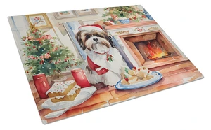Lhasa Apso Christmas Cookies Glass Cutting Board Decorative Tempered Glass Kitchen Cutting and Serving Board Large Size Chopping