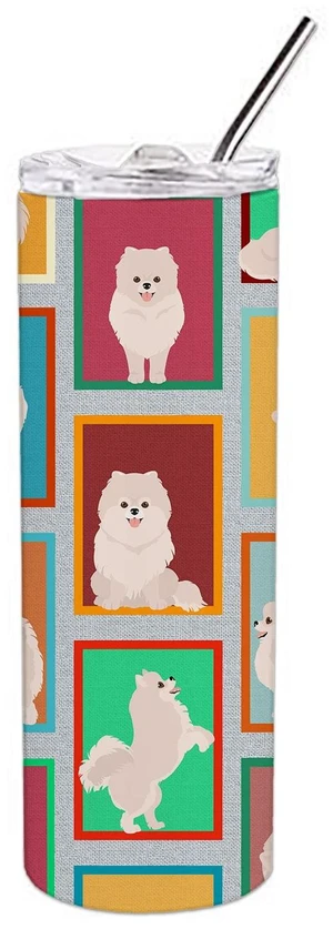 Lots of White Pomeranian Stainless Steel Skinny Tumbler Vacuum Double Walled Reusable Insulated Tumbler Travel Cup for Coffee Co Lots of White Pomeranian Stainless Steel Skinny Tumbler Vacuum Double Walled Reusable Insulated Tumbler Travel Cup for Coffee Co