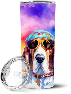 Basset Hound Hippie Dawg Stainless Steel Skinny Tumbler Vacuum Double Walled Reusable Insulated Tumbler Travel Cup for Coffee Co