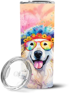 Great Pyrenees Hippie Dawg Stainless Steel Skinny Tumbler Vacuum Double Walled Reusable Insulated Tumbler Travel Cup for Coffee