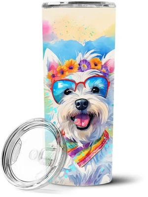 Westie Hippie Dawg Stainless Steel Skinny Tumbler Vacuum Double Walled Reusable Insulated Tumbler Travel Cup for Coffee Cocktail