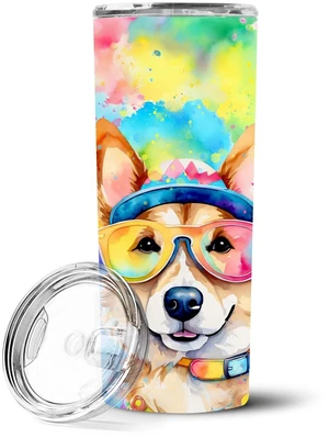 Corgi Hippie Dawg Stainless Steel Skinny Tumbler Vacuum Double Walled Reusable Insulated Tumbler Travel Cup for Coffee Cocktails